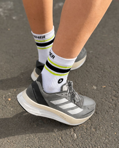 Calcetines de Running Finisher RaceDay Sprinter Lightweight con Compresión – Crew Blanco