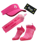 GIRL POWER: Botella Fucsia 500cc + Visera + Calcetines + Race Bib Clips