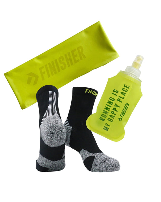 NEON RACE: Calcetines Crew, Cintillo y Botella Flask 250cc