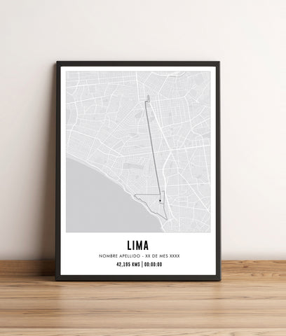 Cuadro Mapa Personalizado Maratón Lima 40x30 Enmarcado